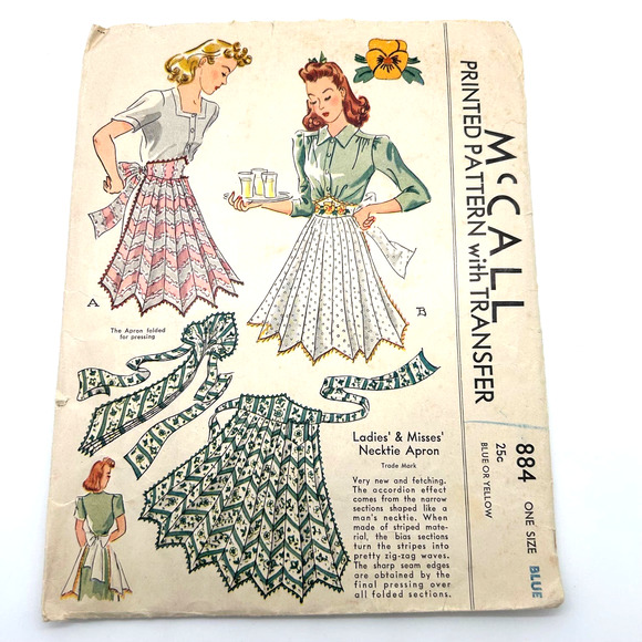 McCall Vintage 1940's Pattern 884 Necktie Apron One Size - Picture 1 of 6